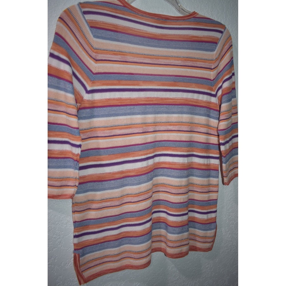 Chicos Linen Blend Top 1/Medium Colorful Stripes V-Neck 3/4 Sleeves Lightweight - Picture 11 of 16
